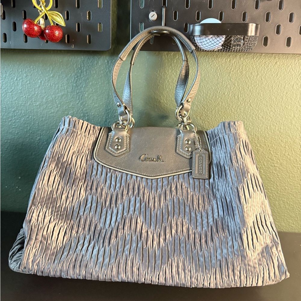 Coach Ashley Gray Shoulder Bag with Textured Sateen Pleats